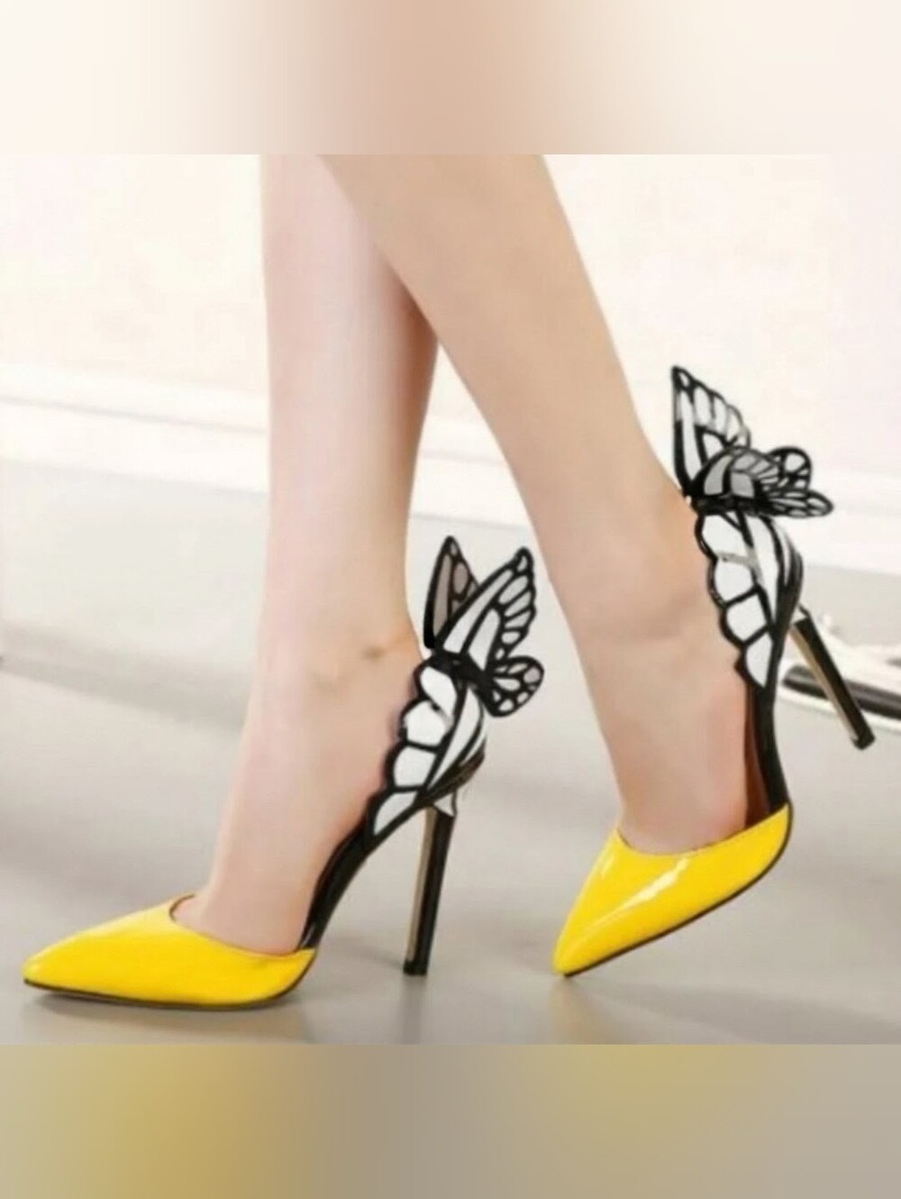 Yellow Butterfly Accent High Heel Pumps